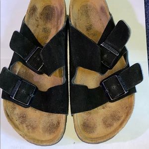 Black suede softbed 2 strap Birkenstocks!